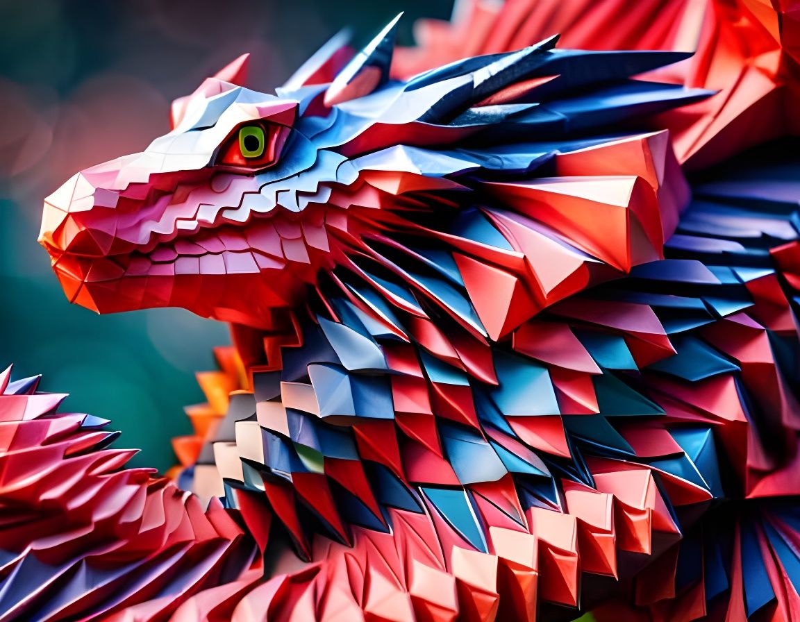 Epic Folded Paper Dragon in Origami Style