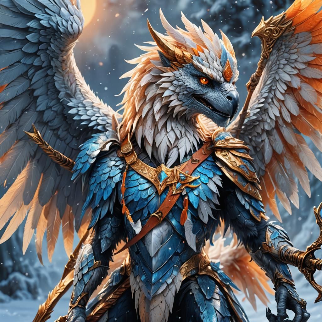 Icy Griffin with Enchanted Bow: Fantasy Concept Art