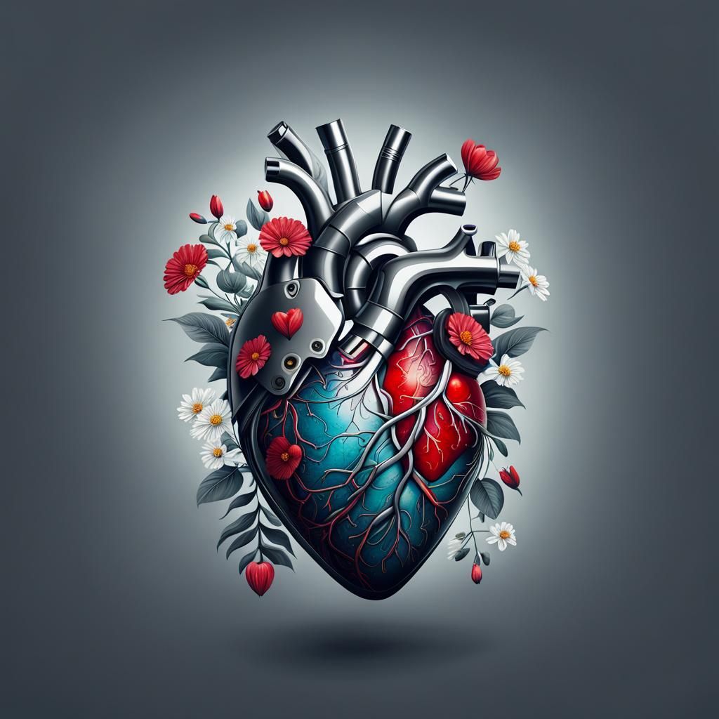 Cyborg Heart in Floral Setting