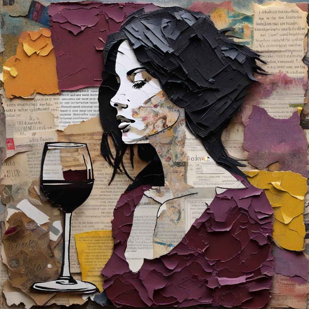 Woman in Wine: Colorful Impasto Collage