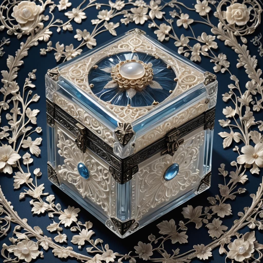 Crystal Box with Ivory Filigree in Digital Art Style