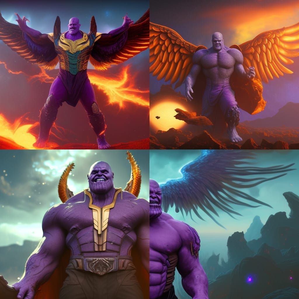 Angelic Thanos in Hell: Detailed Matte Painting