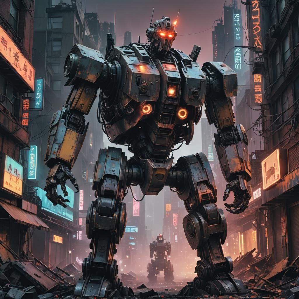 Epic Robot Apocalypse in Dystopian Cityscape