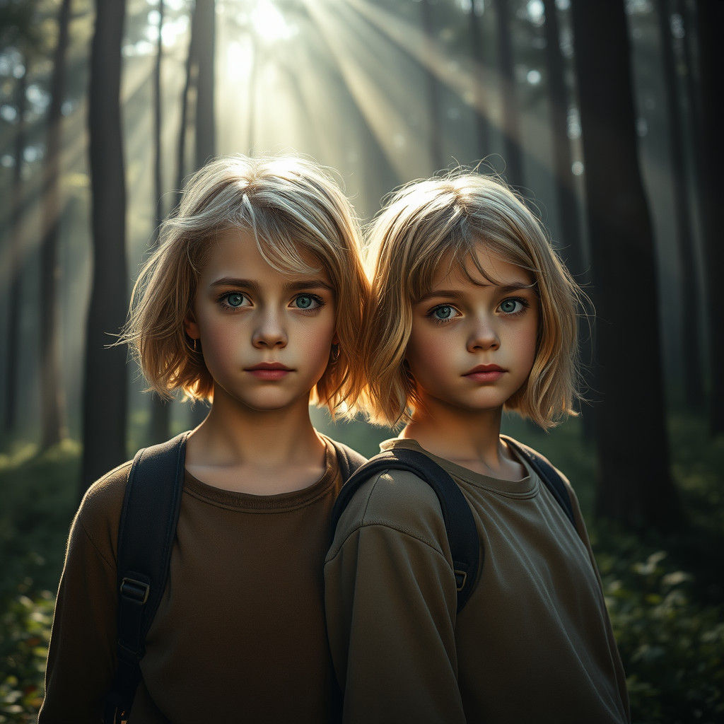 Golden-Haired Girls in Misty Forest