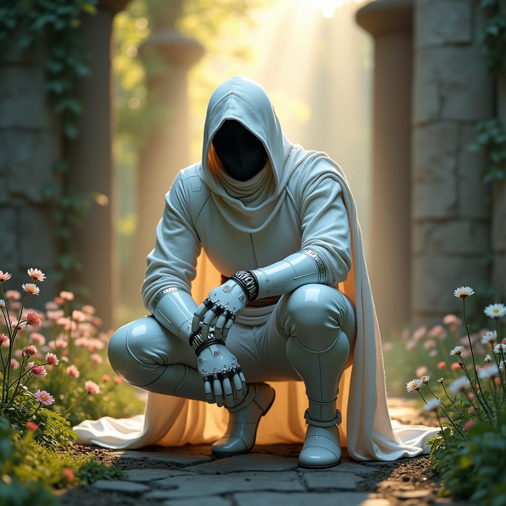 Sapphire Robot Ninja in Sci-Fi Cyberpunk Style