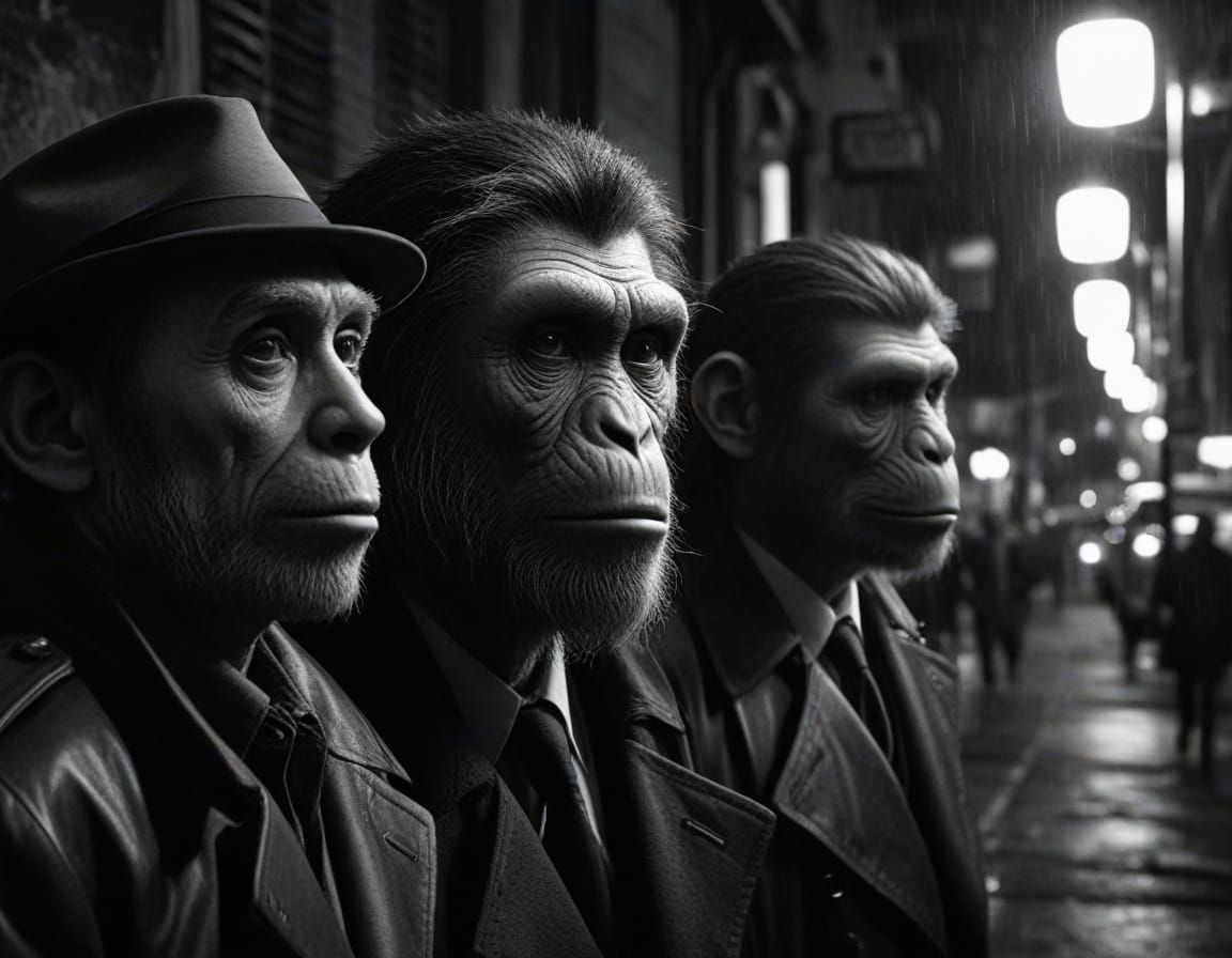 Expressionistic Graphic Novel Scene with Monkey Man