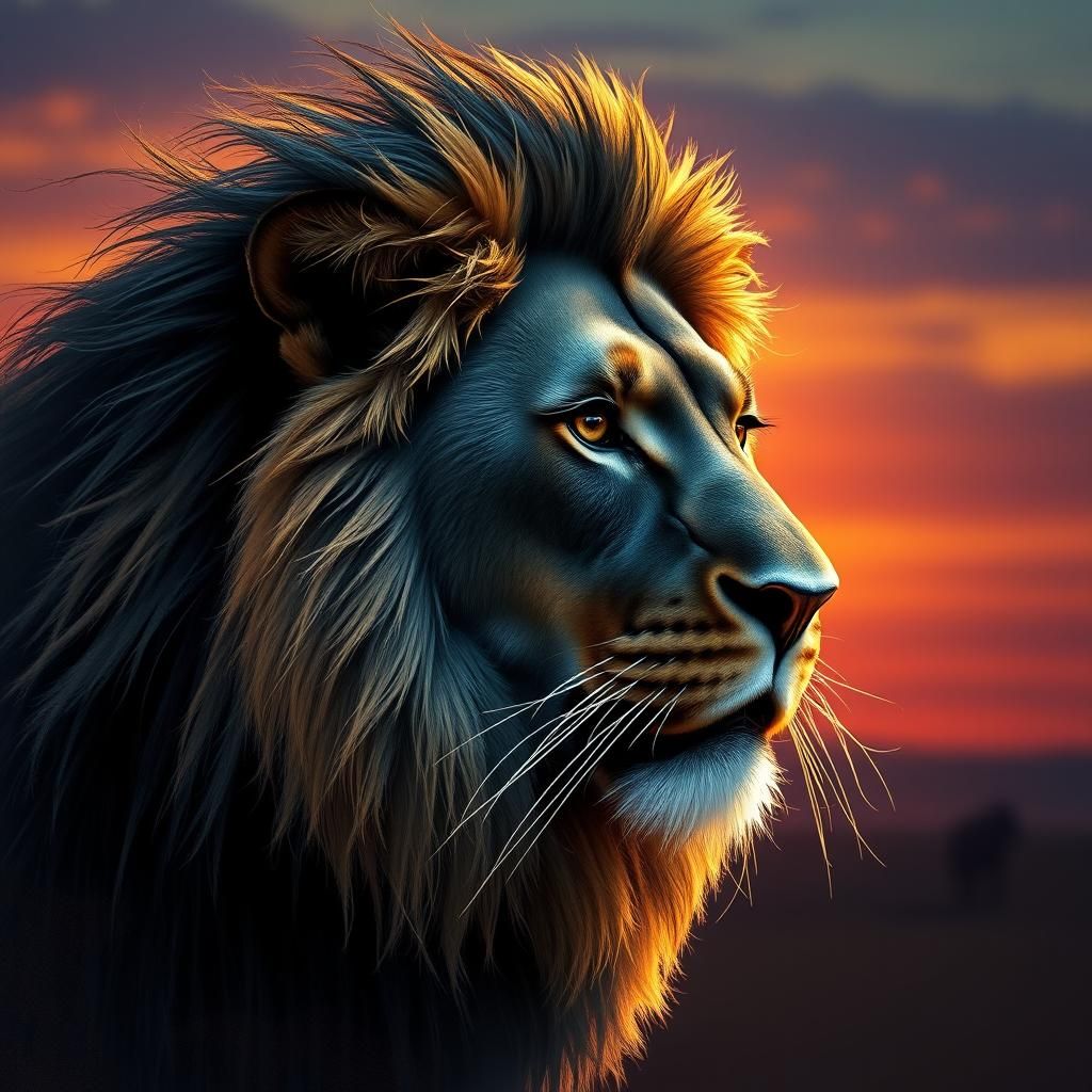 Regal Black Lion Portrait in Hyperrealistic Style