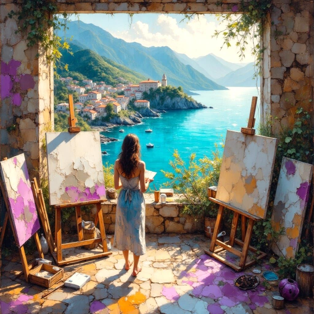 Mediterranean View in Impasto Oil Style