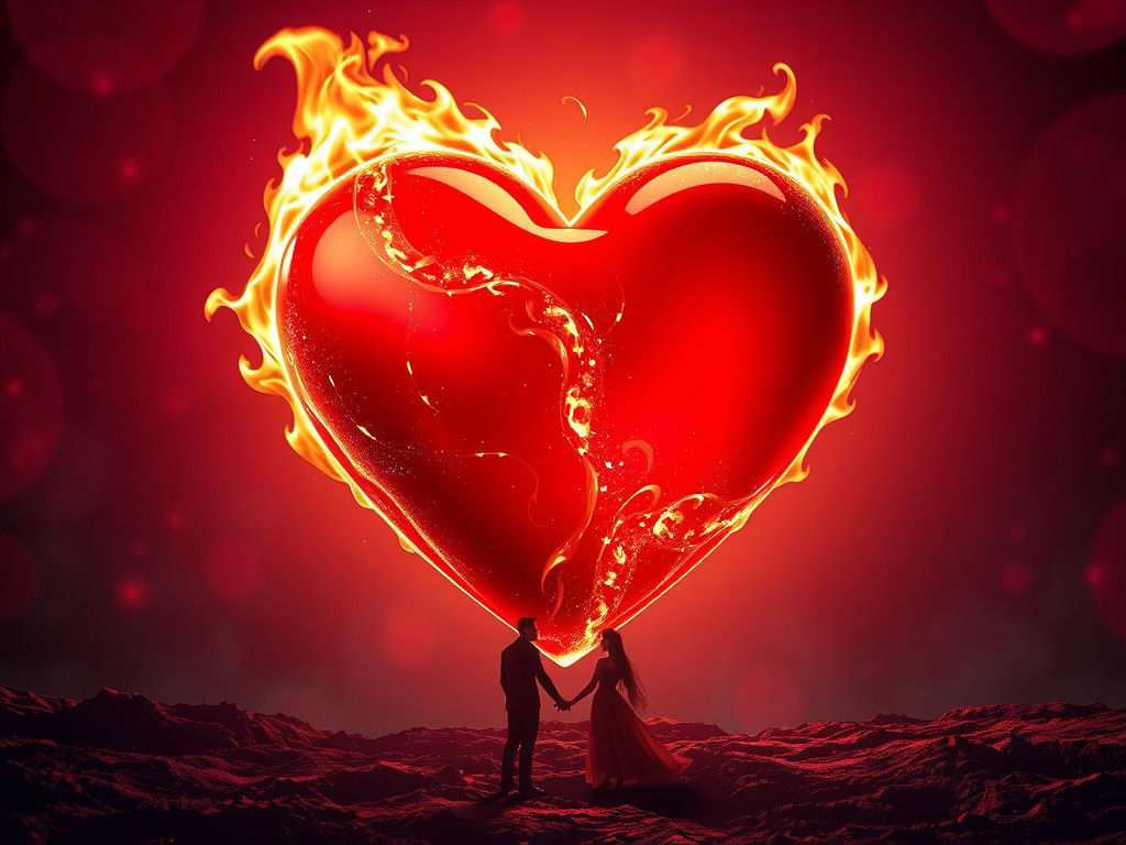 Fiery Heart with Lovers in a Digital Matte Painting
