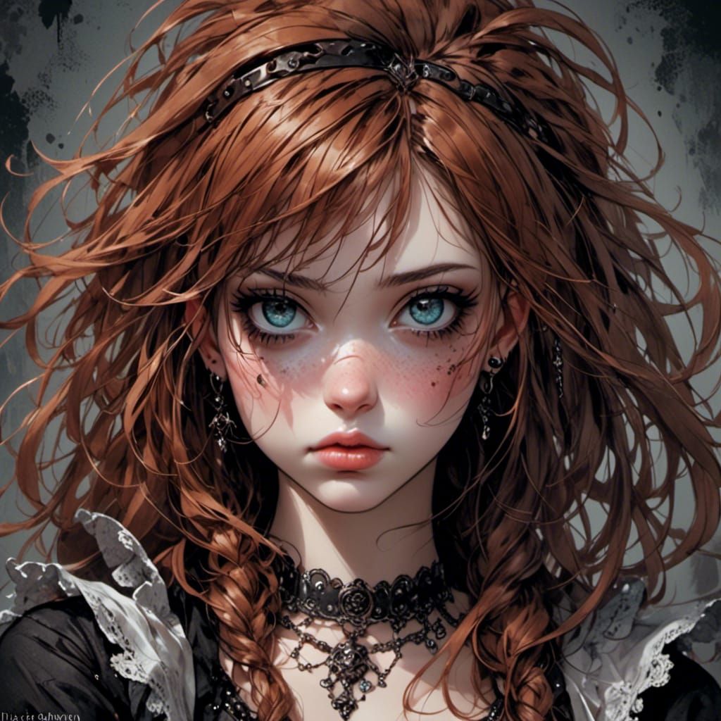Beautiful Punky Girl with Auburn Hair Illustration