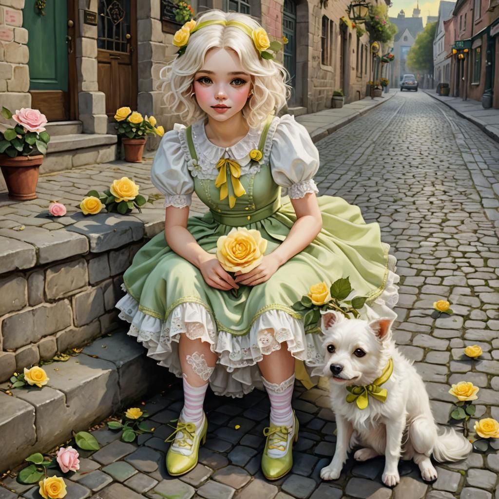 Whimsical Girl with Roses Digital Painting