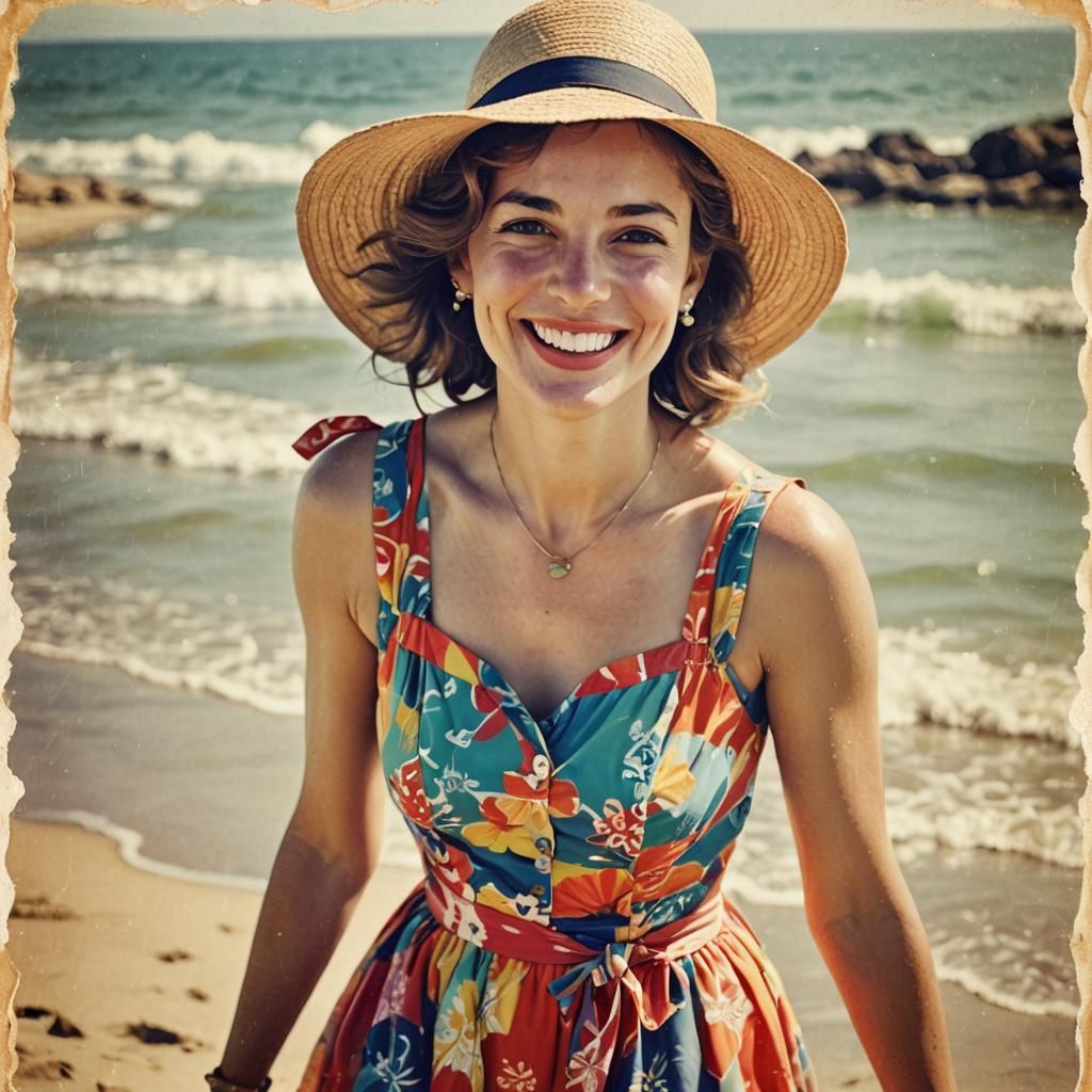 Colorful Sundress: A Hyperrealistic Beach Portrait