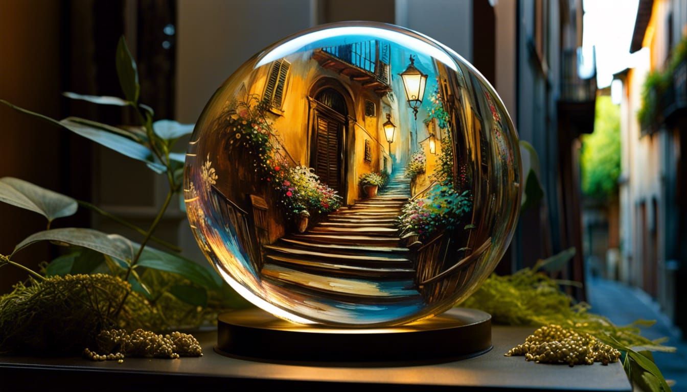 Italian Alley Miniature in Glass Bubble: Digital Art