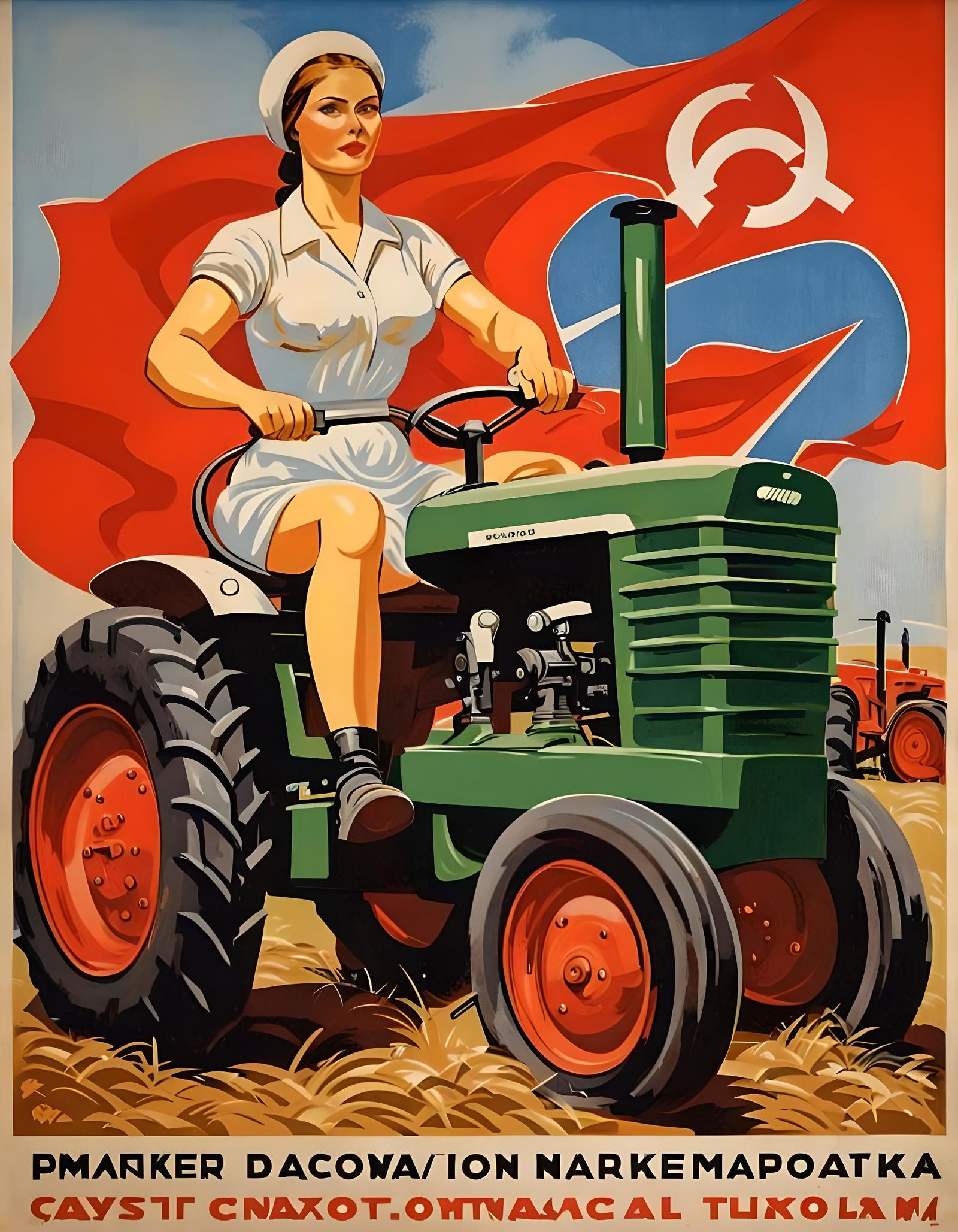 Vintage Soviet Poster: Women on Tractors