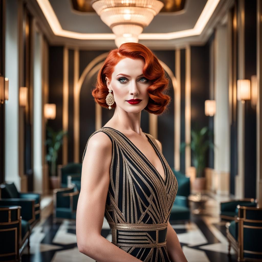 Lady in Art Deco architecture.