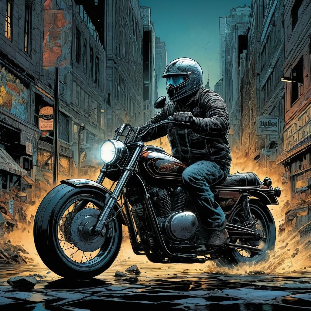 Motorcycle in Comic Book Art Style