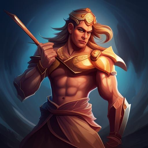 Lord Hanuman Muscular Portrait in God of War Style