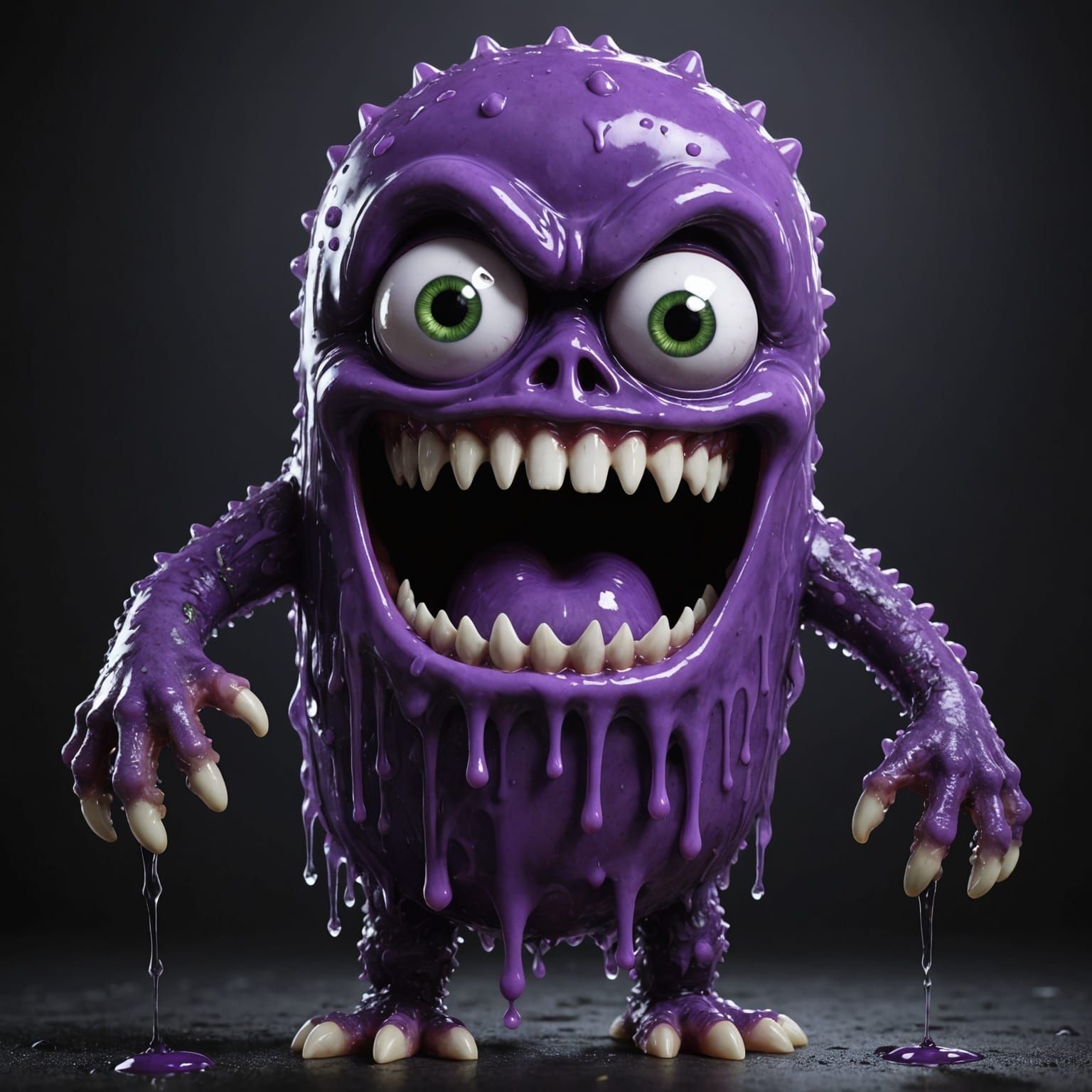 Surreal CGI Creature in Dark, Gooey, Cartoonish Landscape