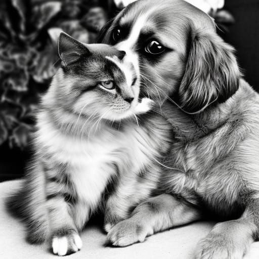Dog and Cat Touching Noses Coloring Page