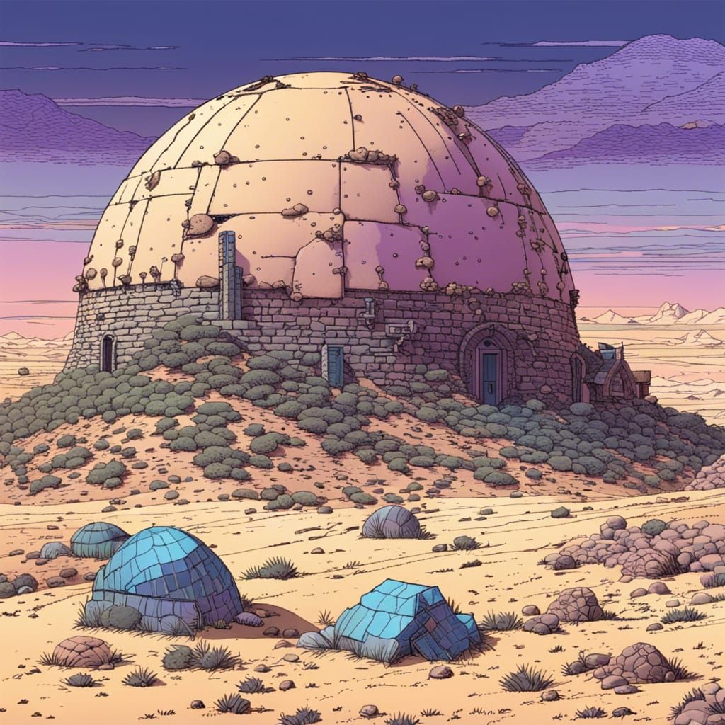Moebius Style Desert Domes with Ultraviolet Grasslands