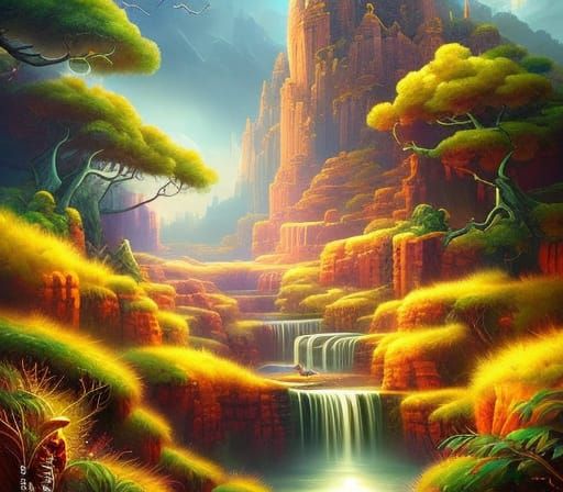 Dream World: Winding Path with Caracal, Matte Painting