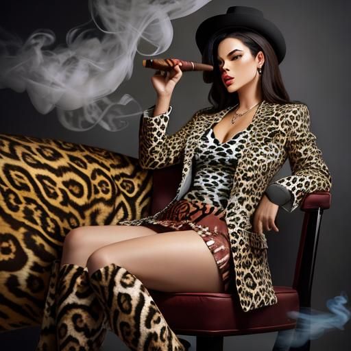 Stylish Lawyer Smoking Cigar in Animal Print Suit