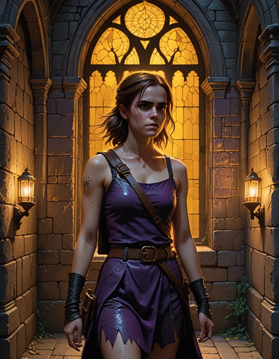 Medieval Fantasy Thief Girl in Dark Fantasy Castle