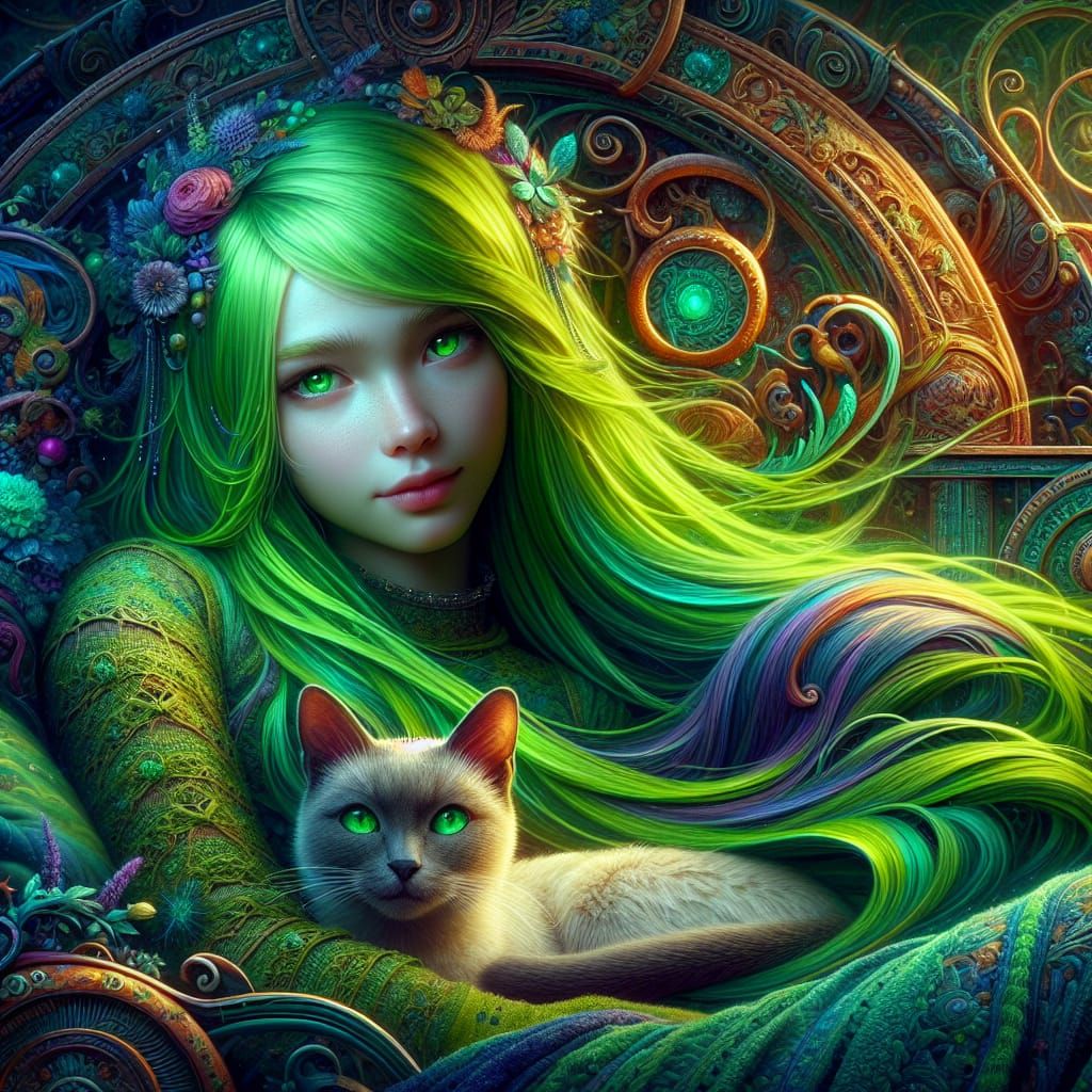 Girl with Cat in Fantasy Matte Painting