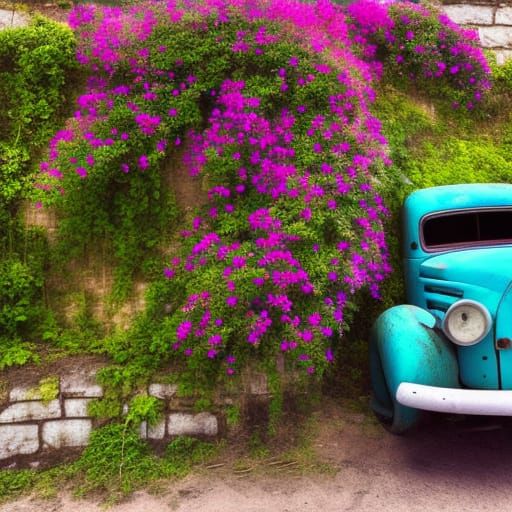 Clematis Vines and Vintage Truck in Photorealistic 3D