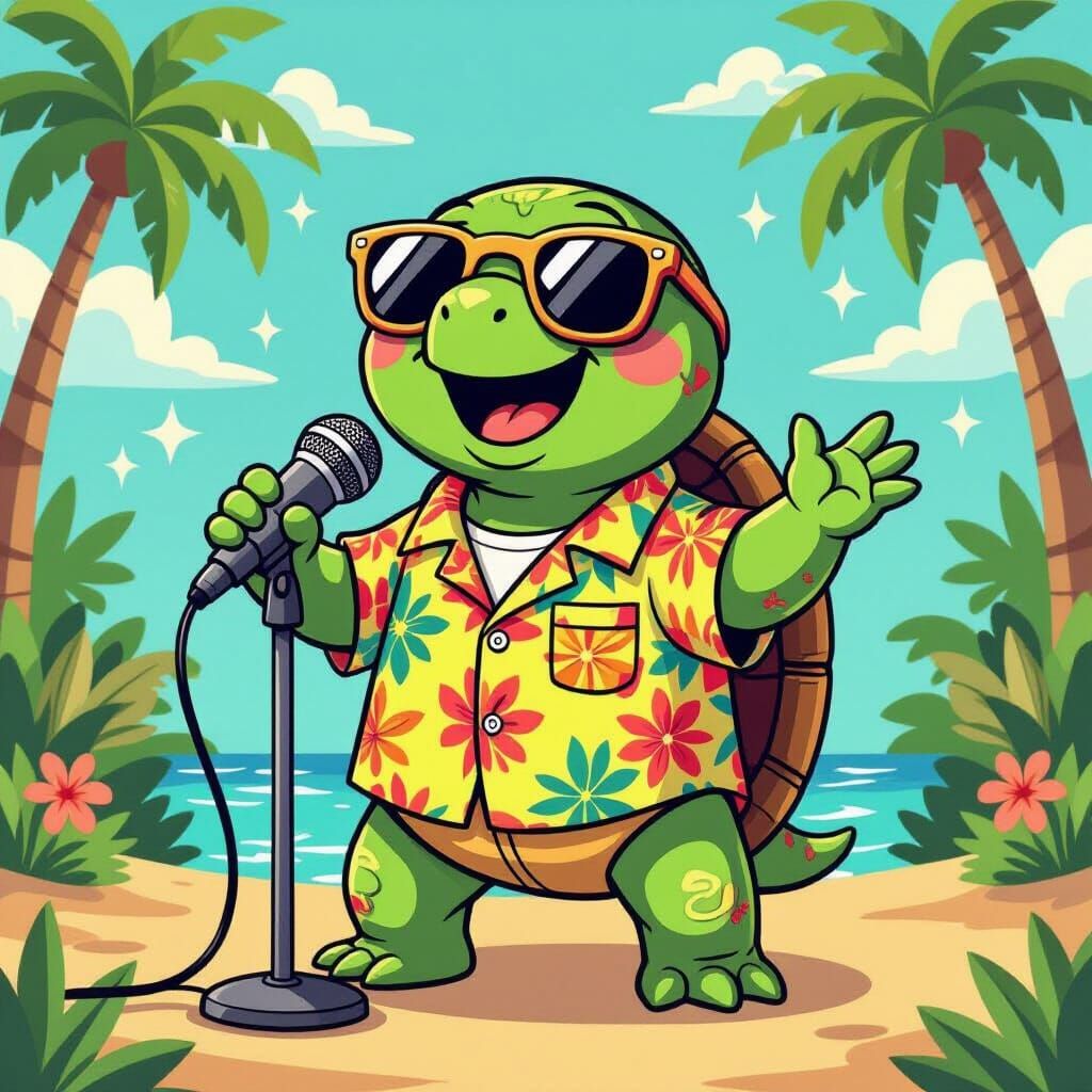 Singing Turtle Cartoon in Adventure Time Style