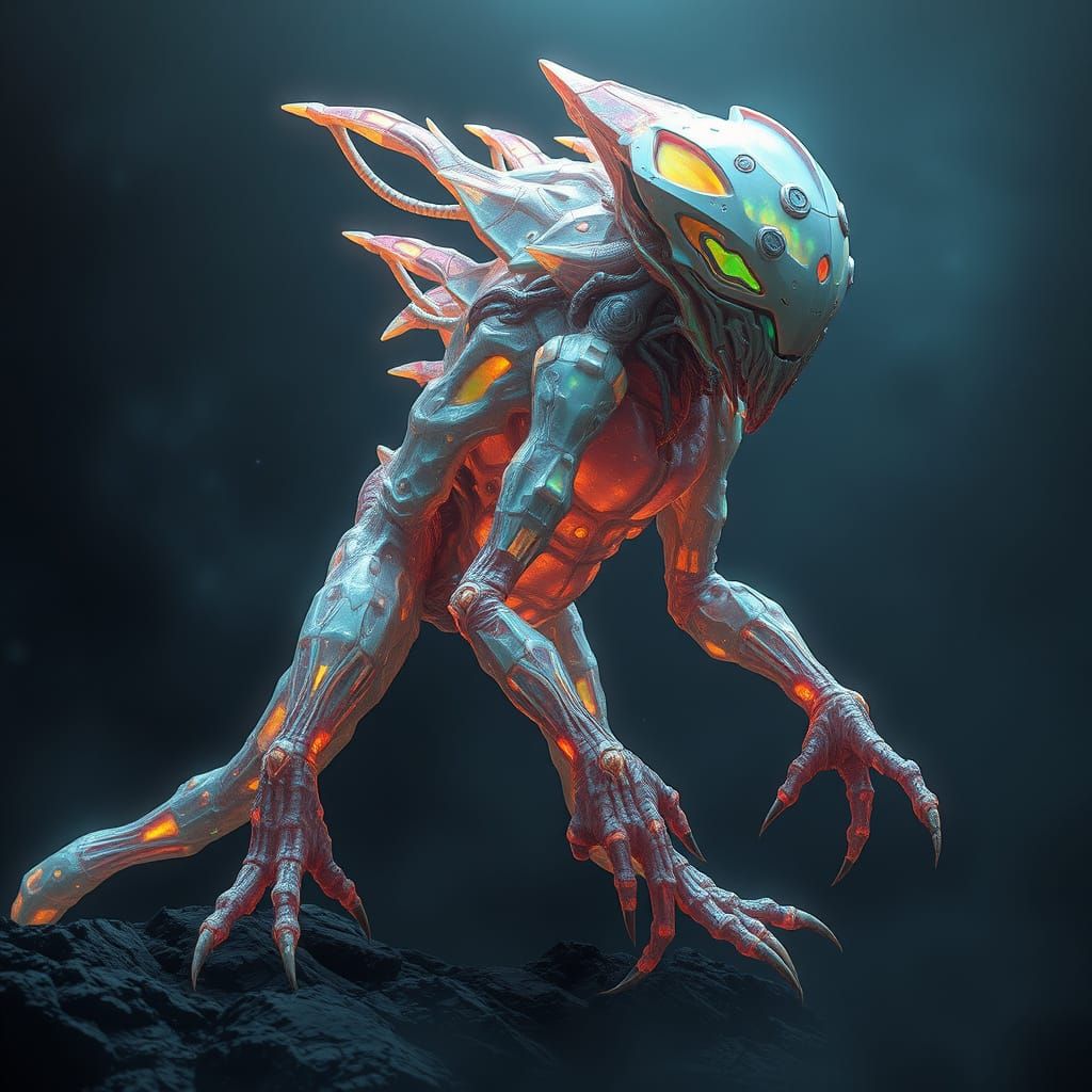 Ethereal, Bioluminescent Monster in Iridescent Holographic S...