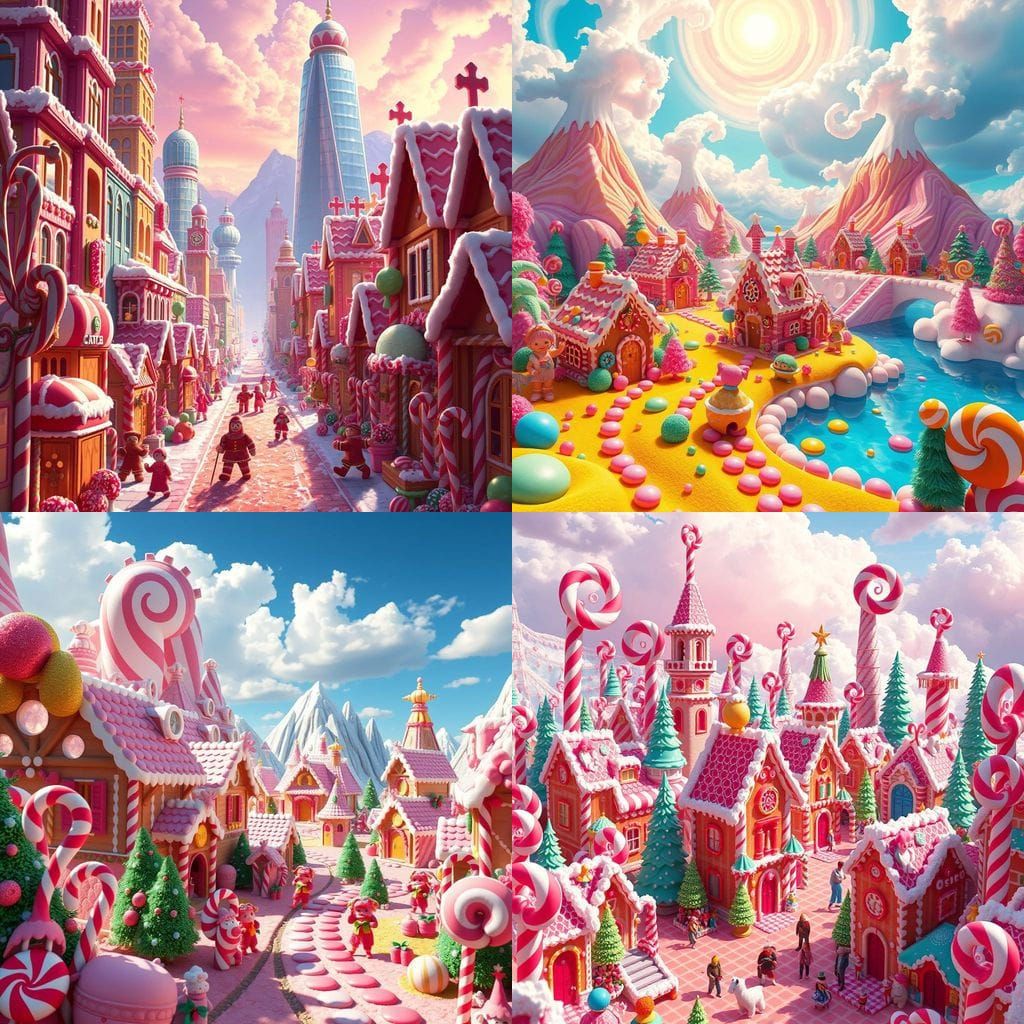 Whimsical Candy Landscapes with Playful Architecture and Cha...