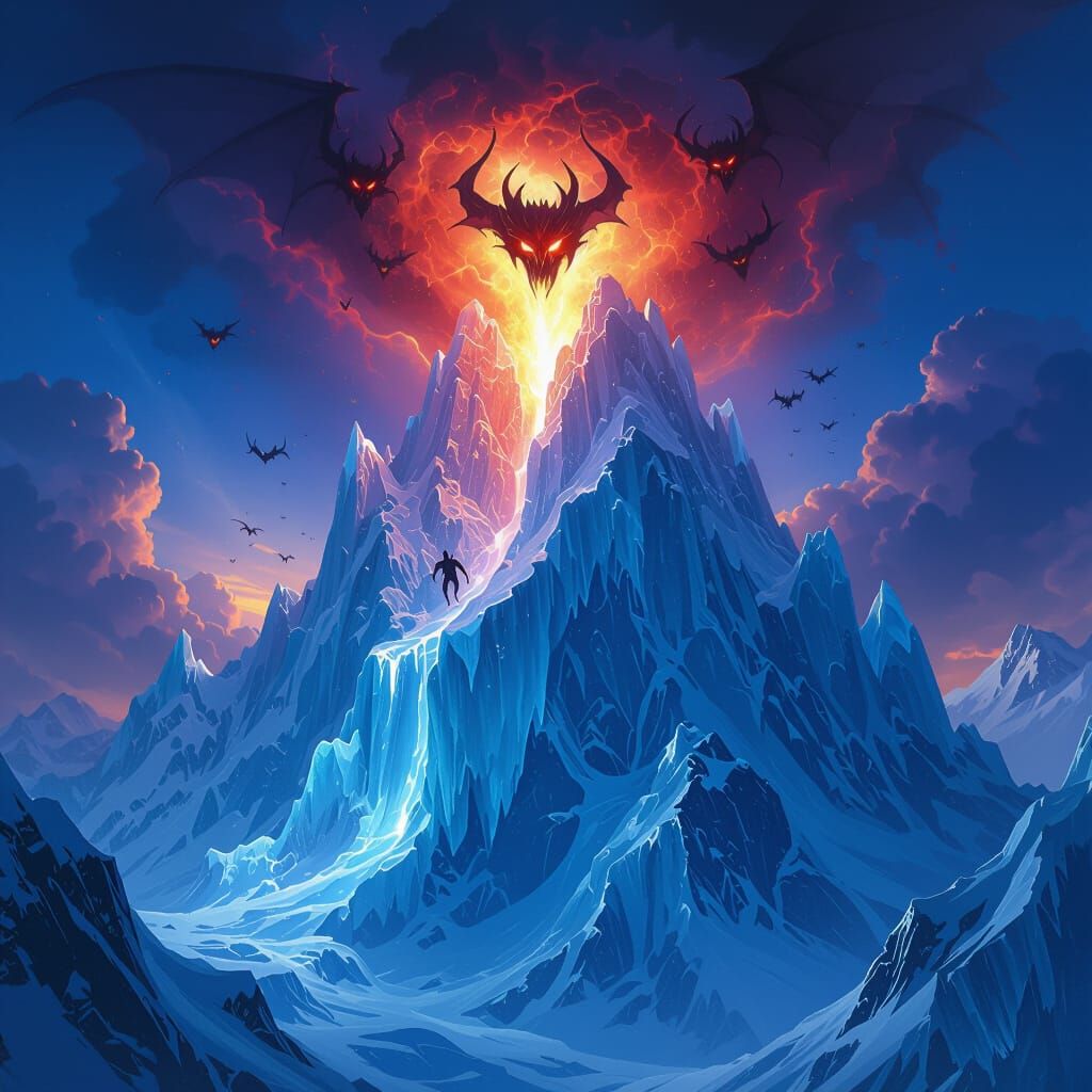 Evil Portal on Icy Mountain with Demons Emerging