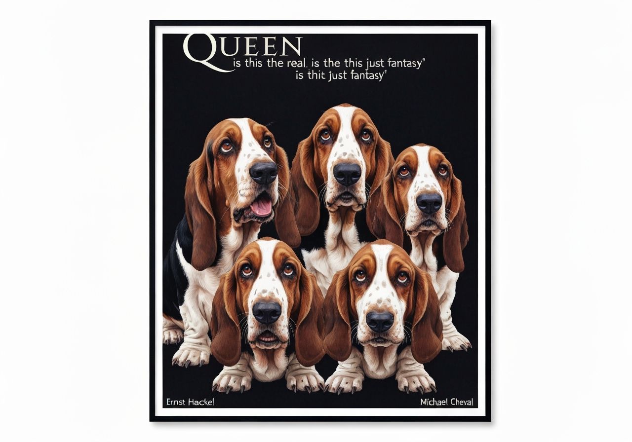 Queen Album Cover: Basset Hounds Sing Fantasy