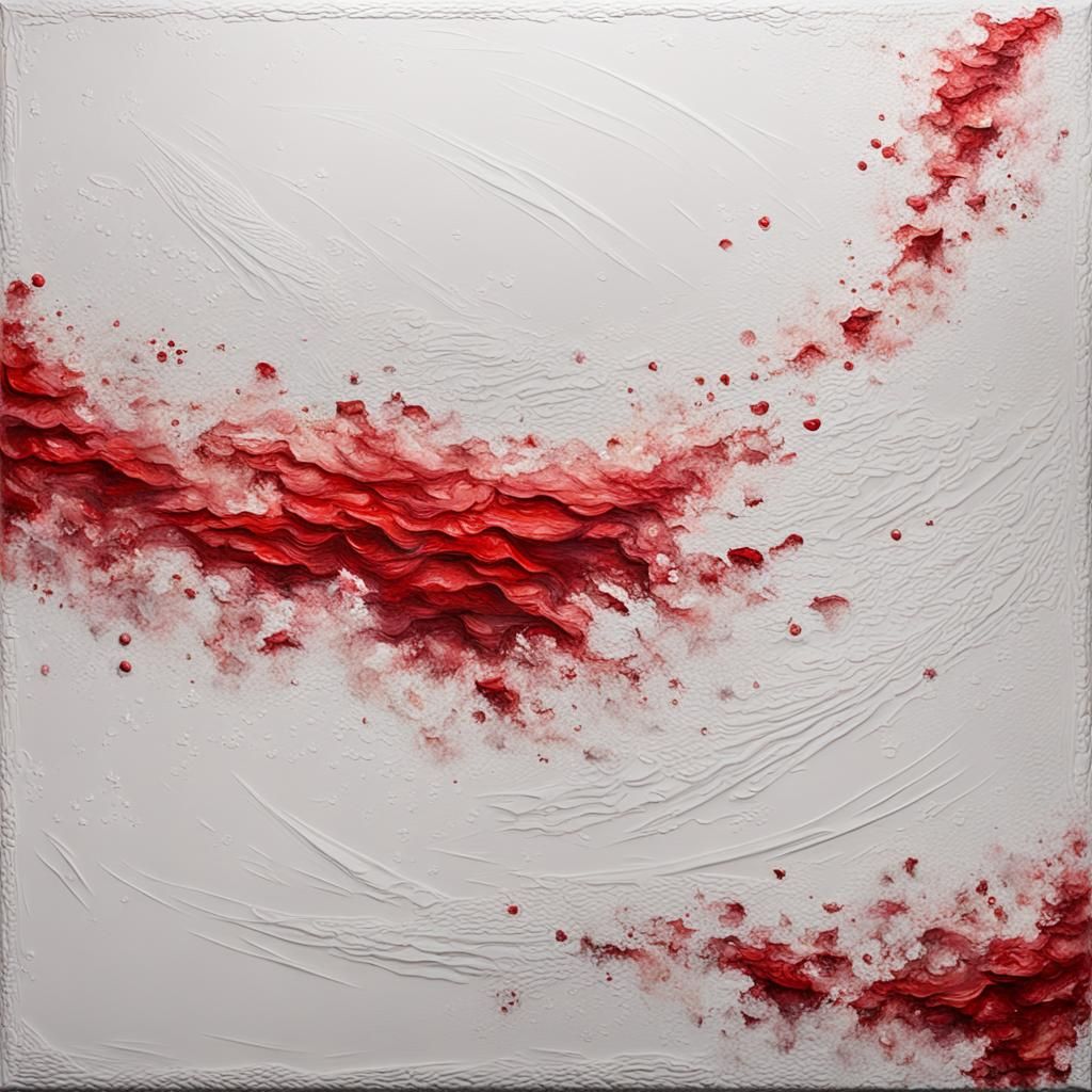 Minimalist Red Oil Paint on White Canvas