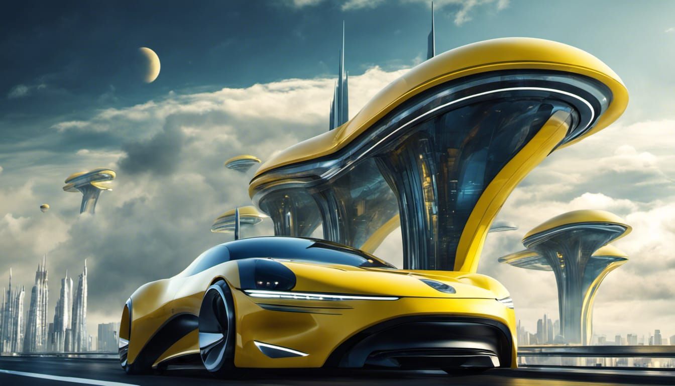 Futuristic Flying Taxi Cab in Megacity Landscape