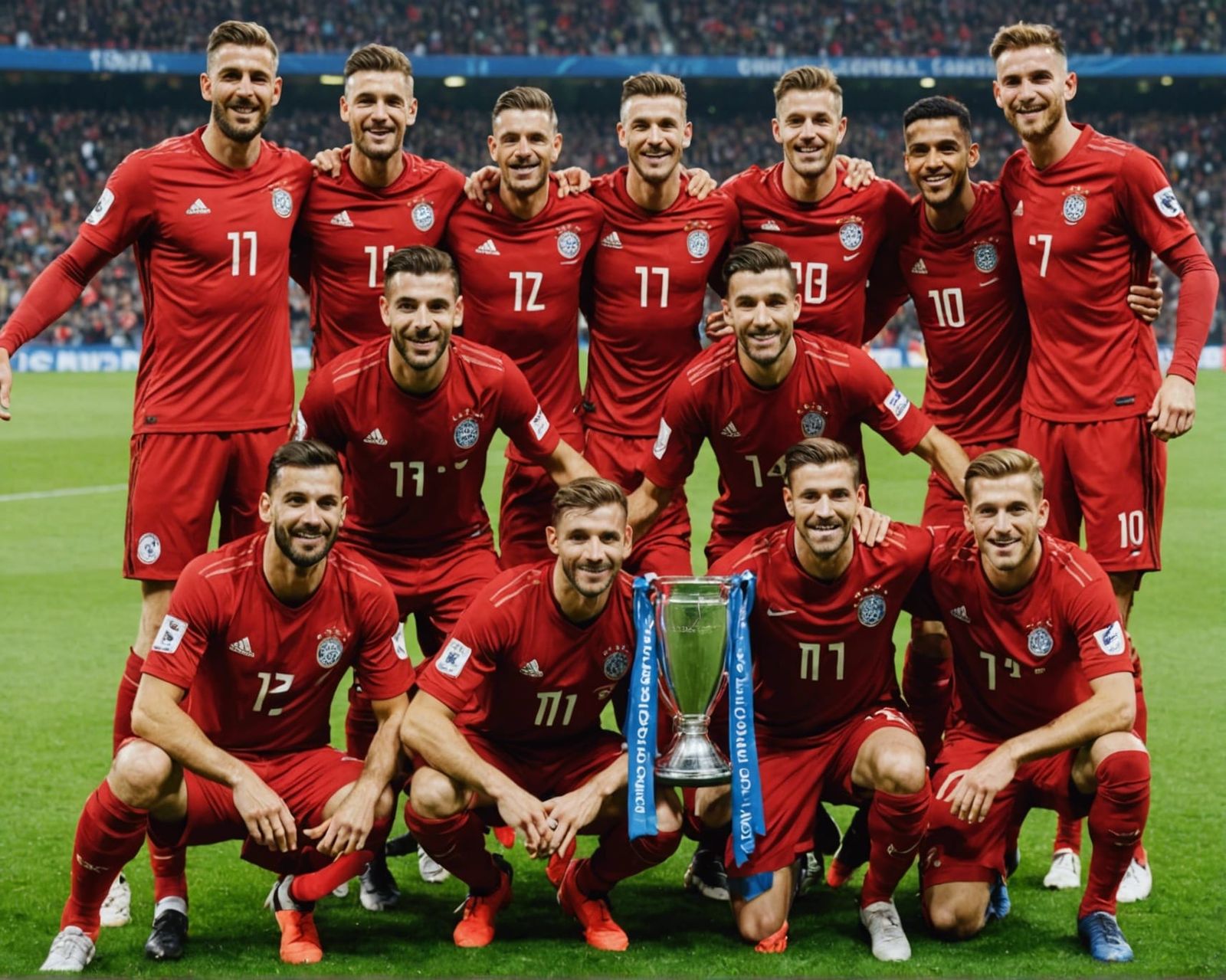 Soccer Team in Red Jerseys Celebrate 1905 Win