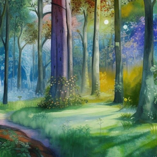 Magical Mushroom Forest in Gouache Watercolor Style