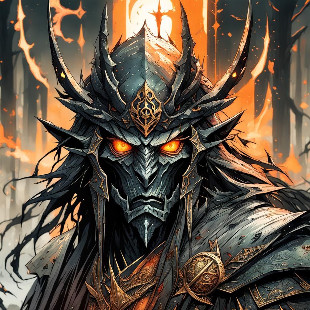 Sauron-Inspired Anime Portrait in Watercolor Style