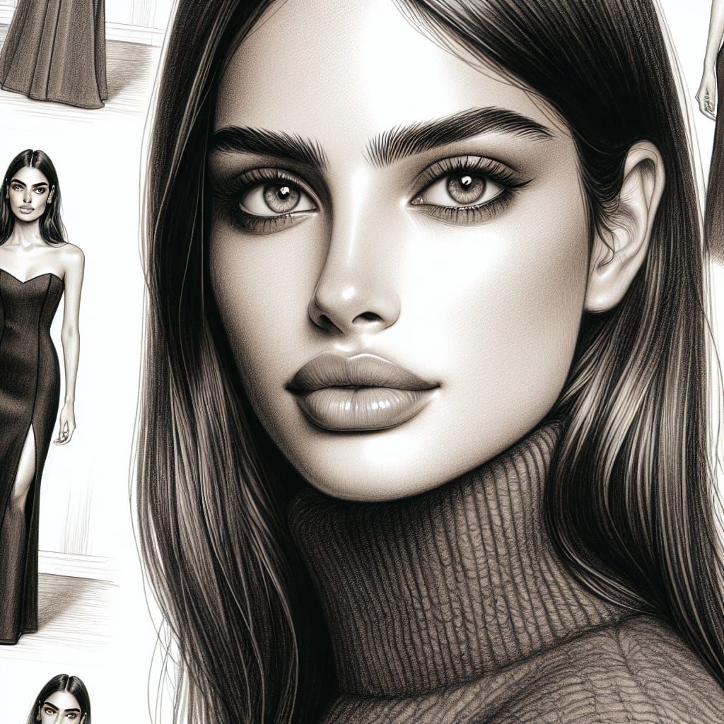 Pencil Sketch of Elegant Turkish Woman