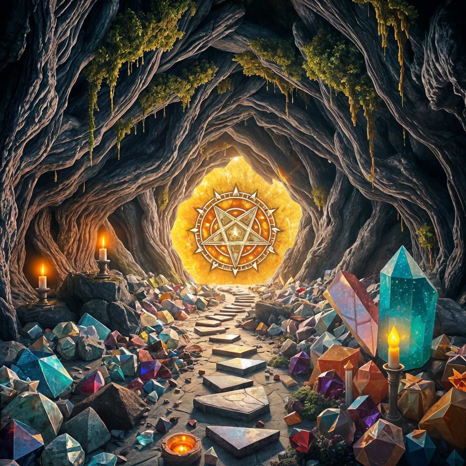 Mystical Cave Entrance in Ethereal Light