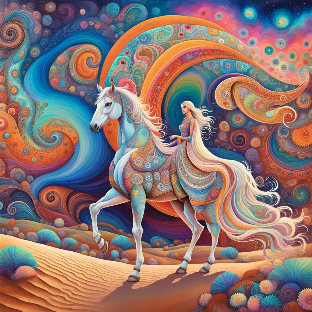 Ethereal Lady and Fantasy Horse in Surrealist Style