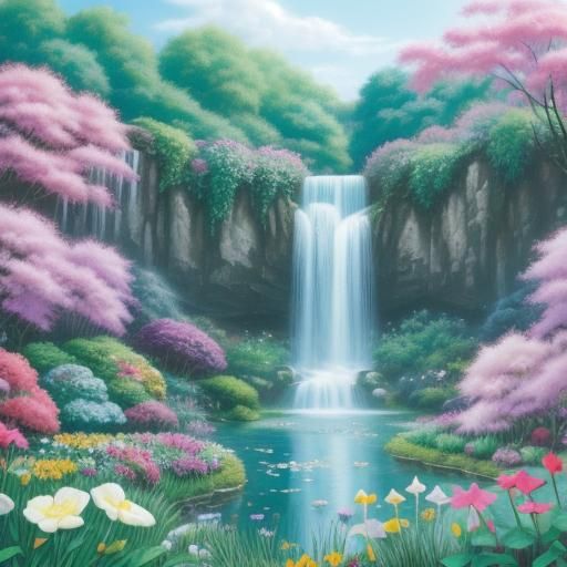 Pastel Butterflies in Waterfall Garden