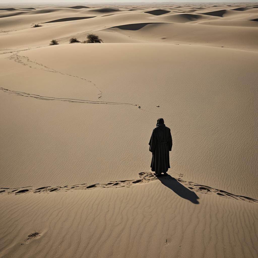 Solitary Desert Prayer at Sunset