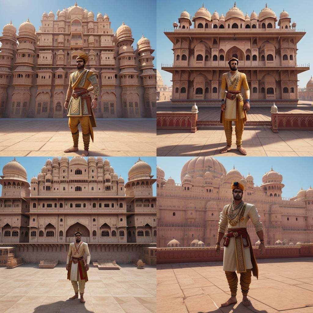 Boy at Hawa Mahal in 3D Game Style