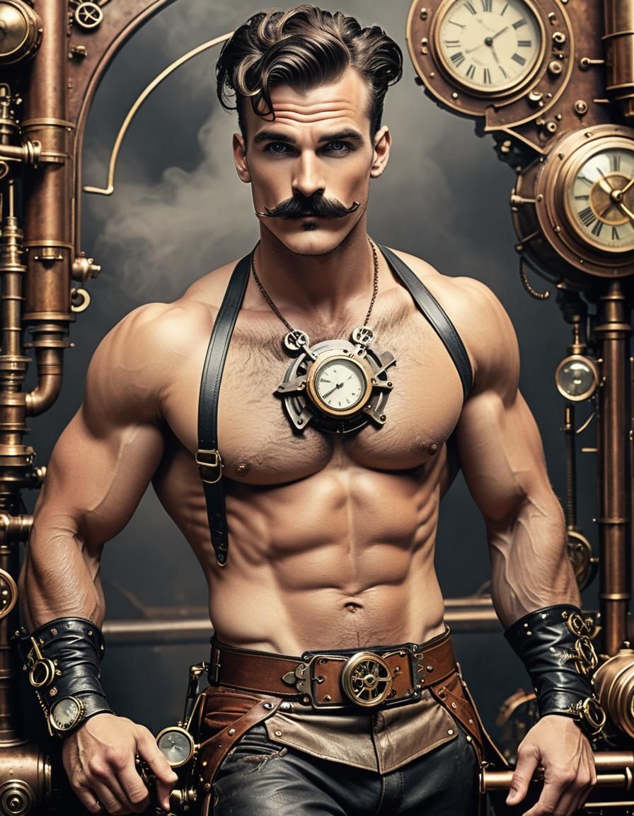 Attractive Steampunk Man with Mustache