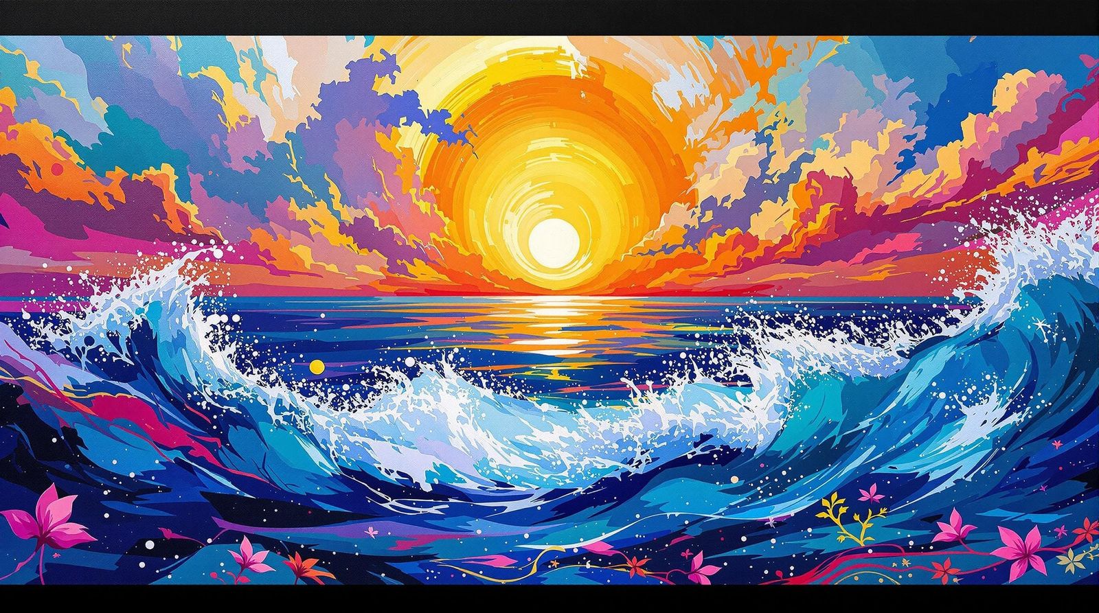 Vibrant Ocean Scene in Graffiti Art Style