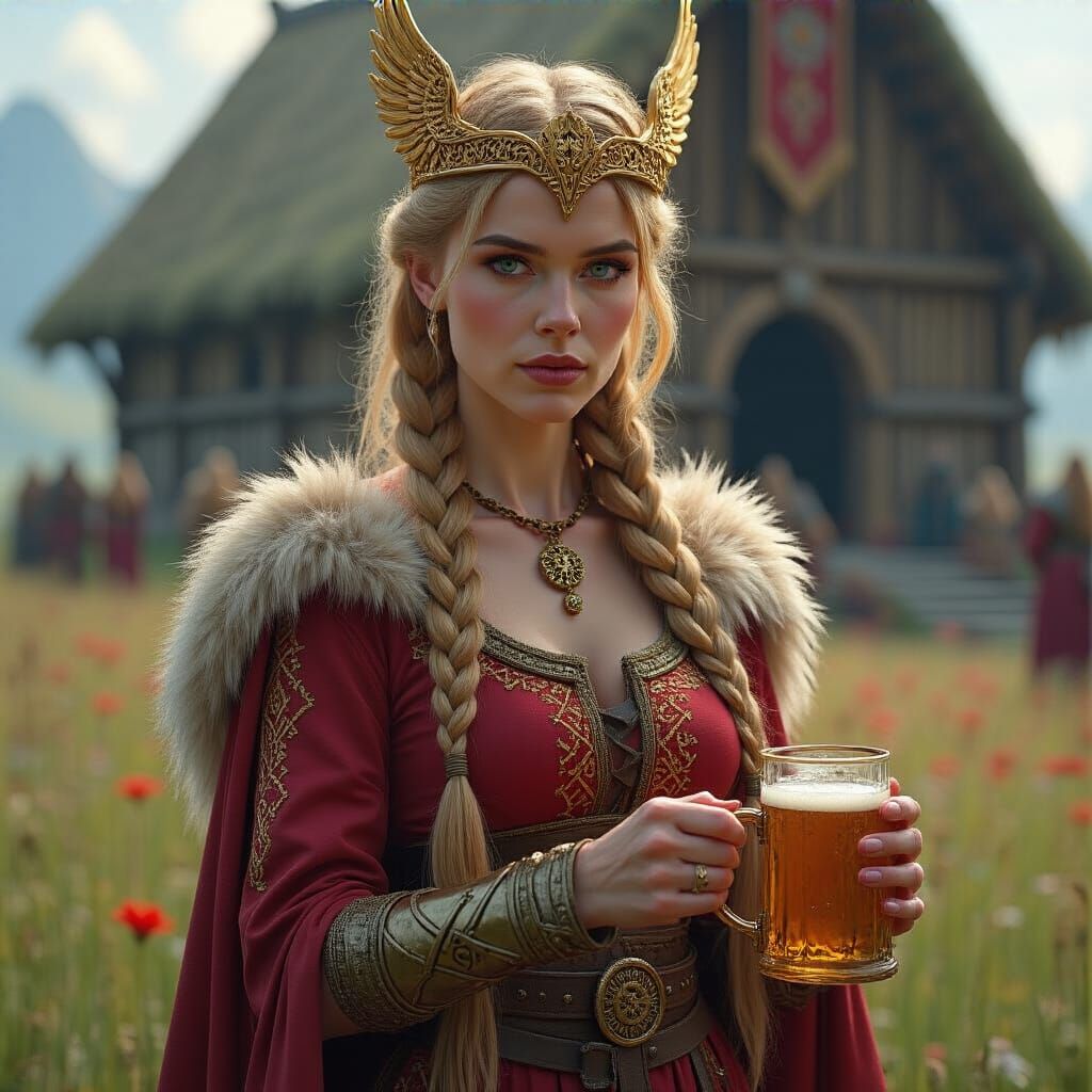 Viking Valkyrie Thrud in Valhalla: Digital Matte Painting