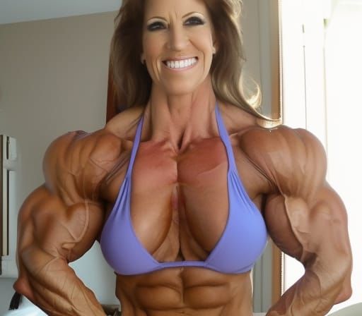 Muscular Bodybuilder Mom Flexing Ripped Arms