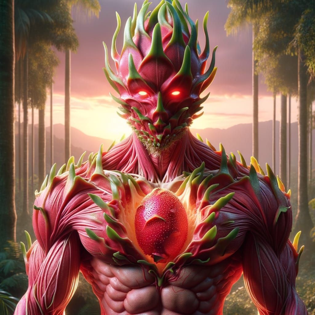 Dragon Fruit Man Transformation in Tropical Rainforest, 4K